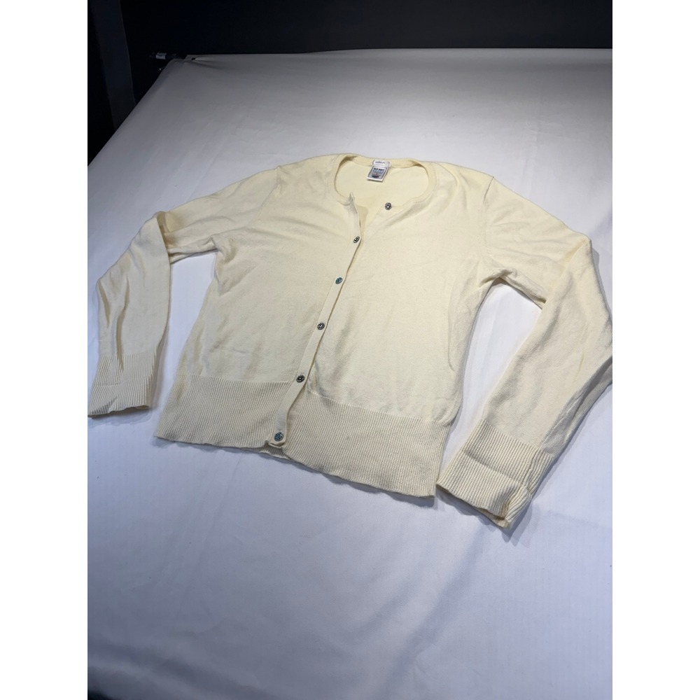 Old Navy Cream Yellow Angora Blend Jeweled Button Cardigan y2k Large